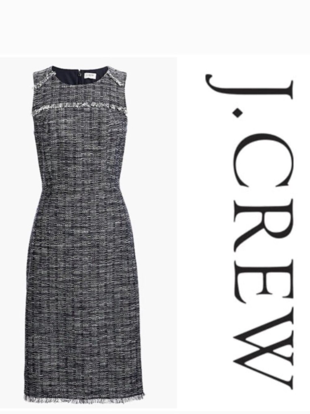 NWT J Crew Metallic Navy Tweed Fringe Sheath Dress Sz 4